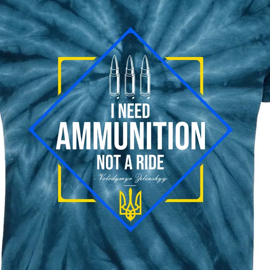 I Need Ammunition Not A Ride Ukraine President Volodymyr Zelenskyy Trident Kids Tie-Dye T-Shirt