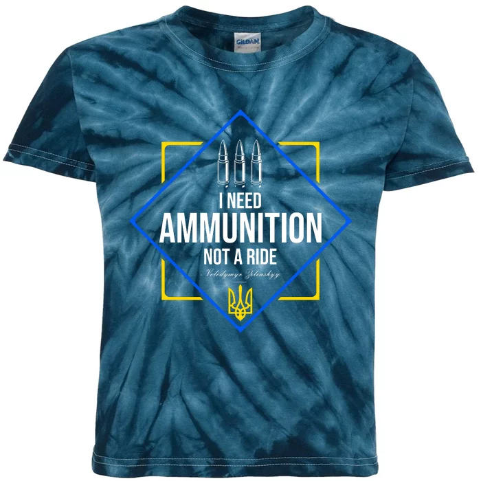 I Need Ammunition Not A Ride Ukraine President Volodymyr Zelenskyy Trident Kids Tie-Dye T-Shirt