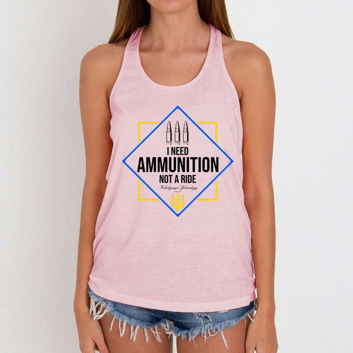 I Need Ammunition Not A Ride Ukraine President Volodymyr Zelenskyy Trident Women's Knotted Racerback Tank