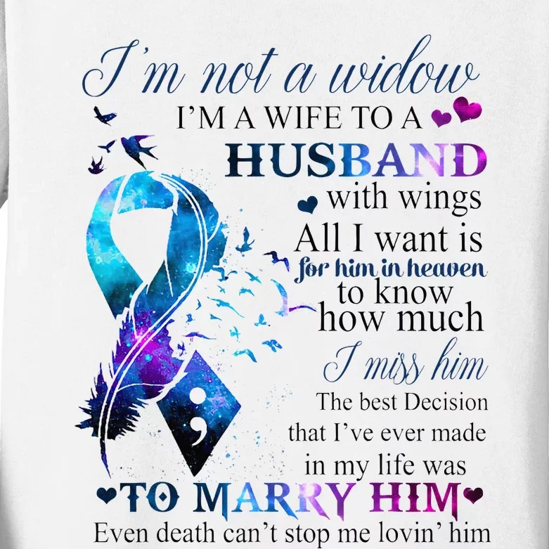 IM Not A Widow IM A Wife To A Beautiful Husband With Wings Kids Long Sleeve Shirt