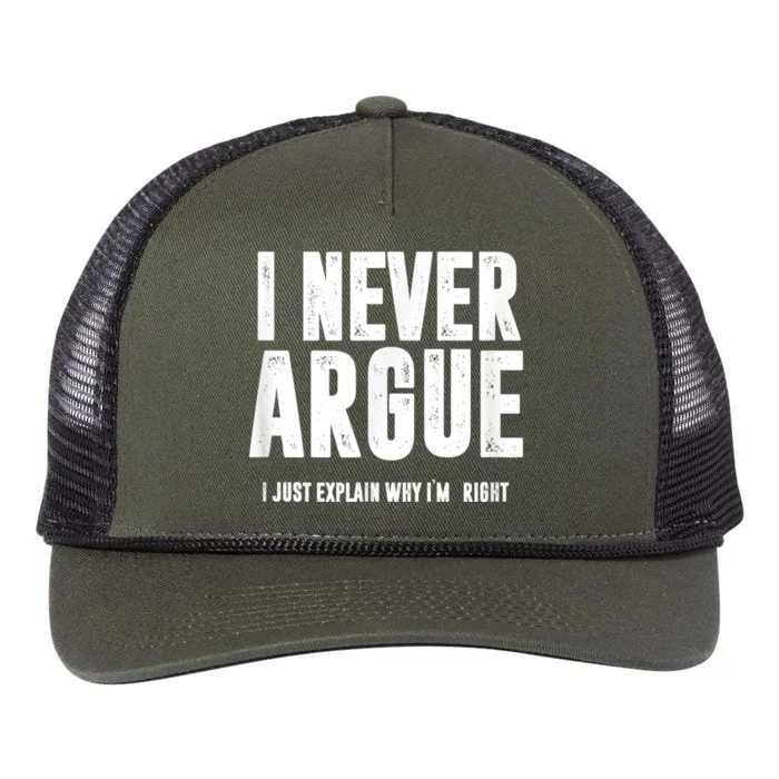 I Never Argue I Just Explain Why Im Right Retro Rope Trucker Hat Cap