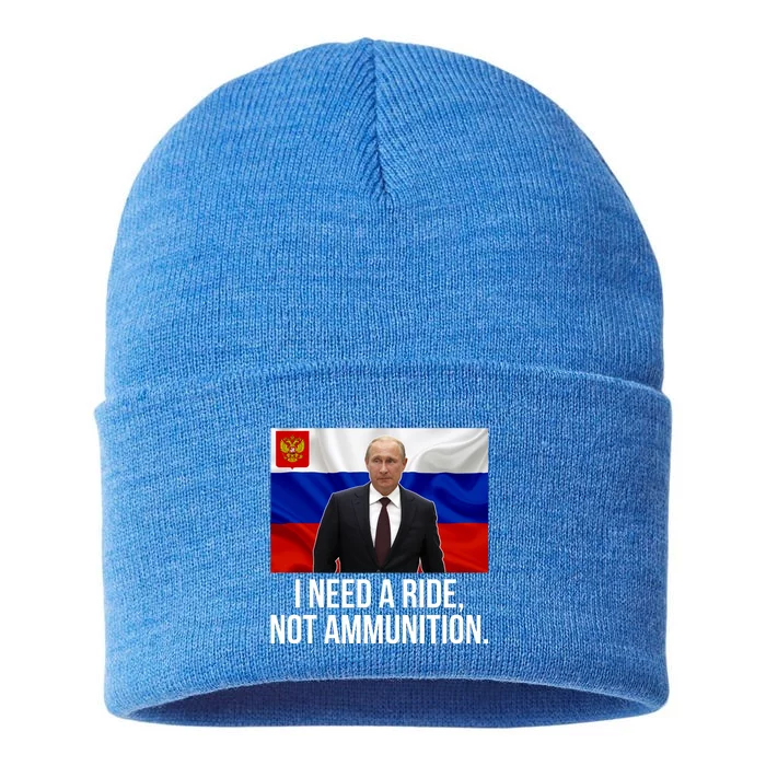 I Need A Ride Not Ammunition Funny Putin Meme Ukraine Sustainable Knit Beanie