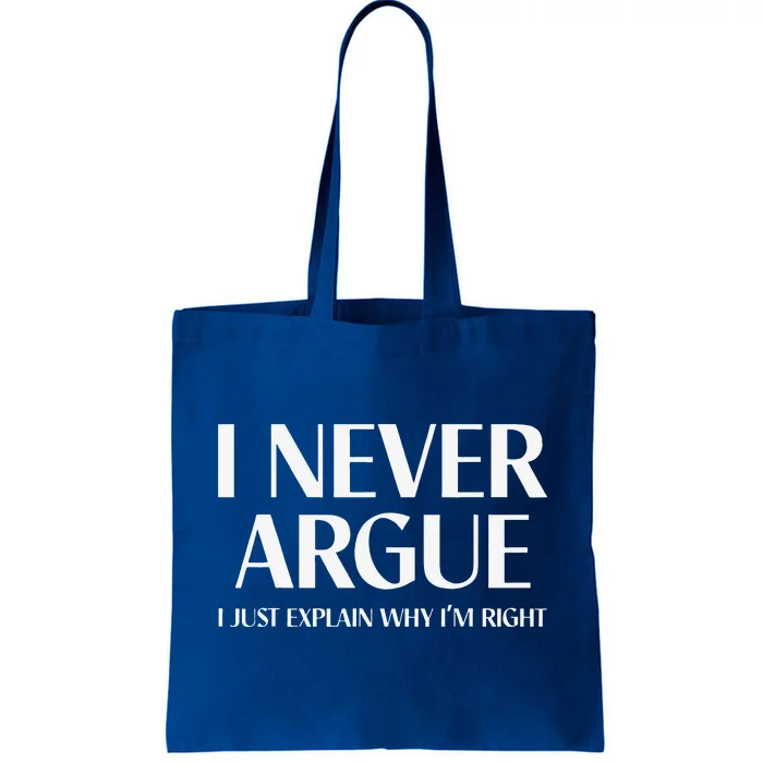 I Never Argue I Just Explain Why I'm Right Funny Quote Tote Bag