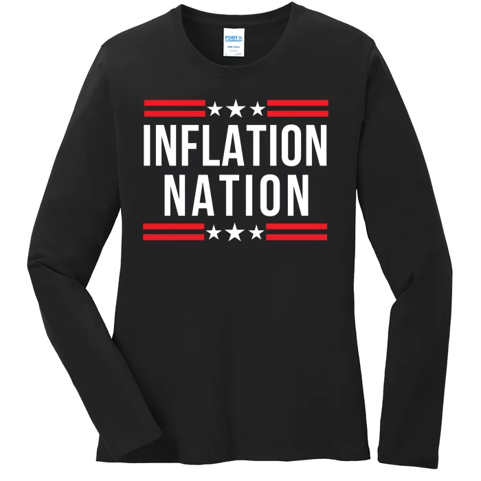 Inflation Nation American Politics Wasteful Government Spending Rising Costs Ladies Long Sleeve Shirt