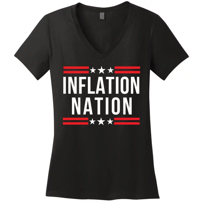 Inflation Nation American Politics Wasteful Government Spending Rising Costs Women's V-Neck T-Shirt