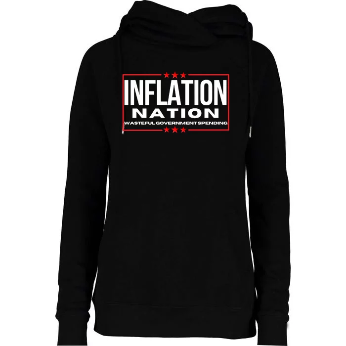 Inflation Nation American Politics Rising Costs Wasteful Government Spending Womens Funnel Neck Pullover Hood