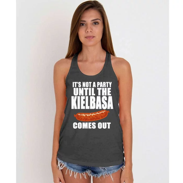 ITS NOT A PARTY UNTIL THE KIELBASA COMES OUT Funny Polish Women's Knotted Racerback Tank