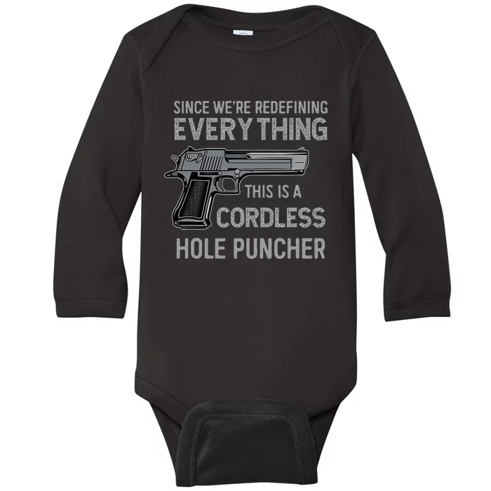 Its Not A Gun Meme Its A Cordless Hole Puncher Funny Baby Long Sleeve Bodysuit