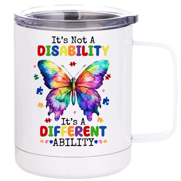 Its Not A Disability Its A Different Ability Autism Butterfly Front & Back 12oz Stainless Steel Tumbler Cup