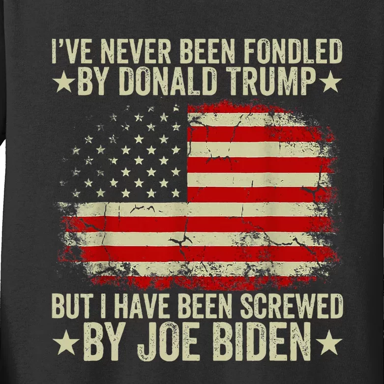 I’Ve Never Been Fondled By Donald Trump But Screwed By Biden Kids Long Sleeve Shirt