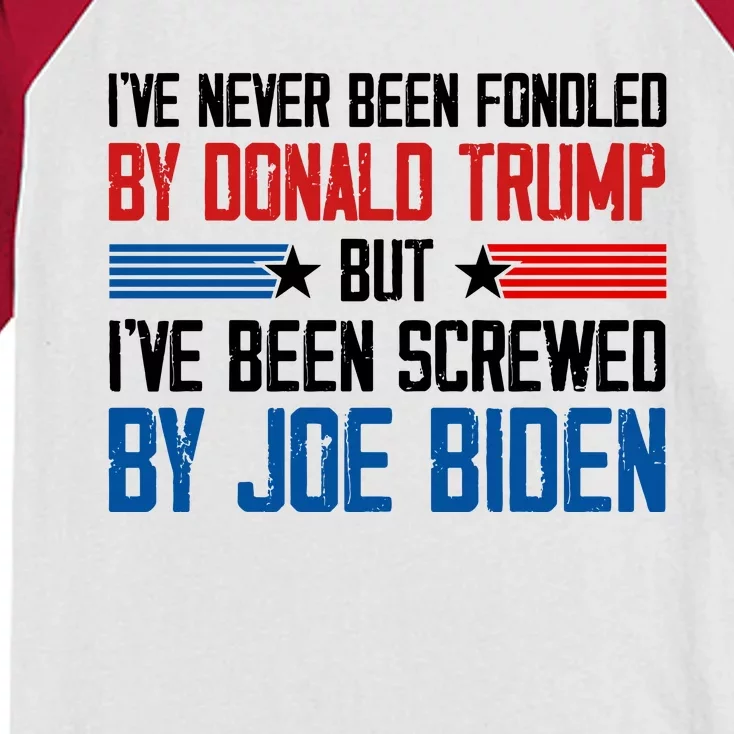 IVe Never Been Fondled By Donald Trump But Joe Biden Kids Colorblock Raglan Jersey