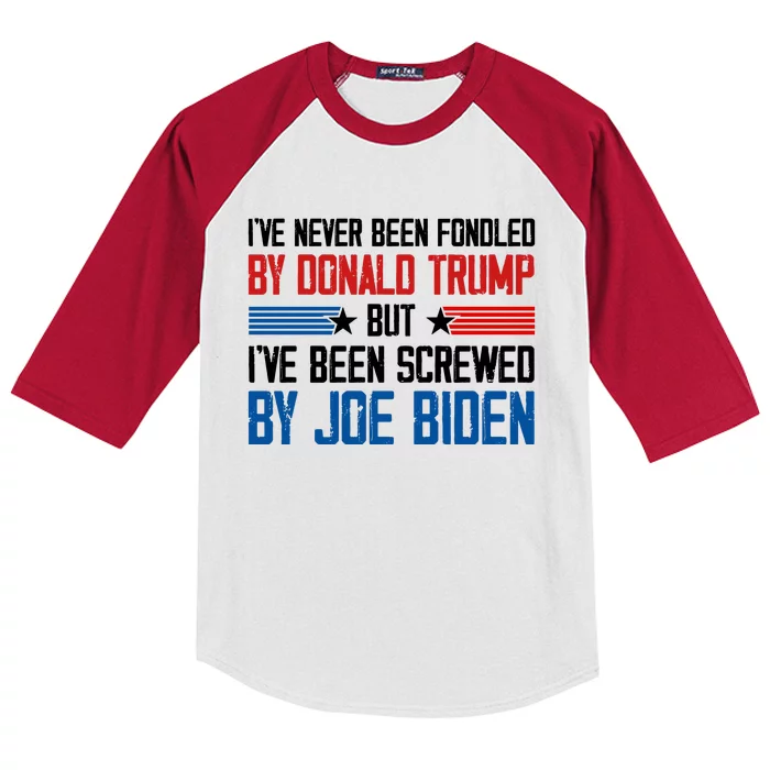 IVe Never Been Fondled By Donald Trump But Joe Biden Kids Colorblock Raglan Jersey