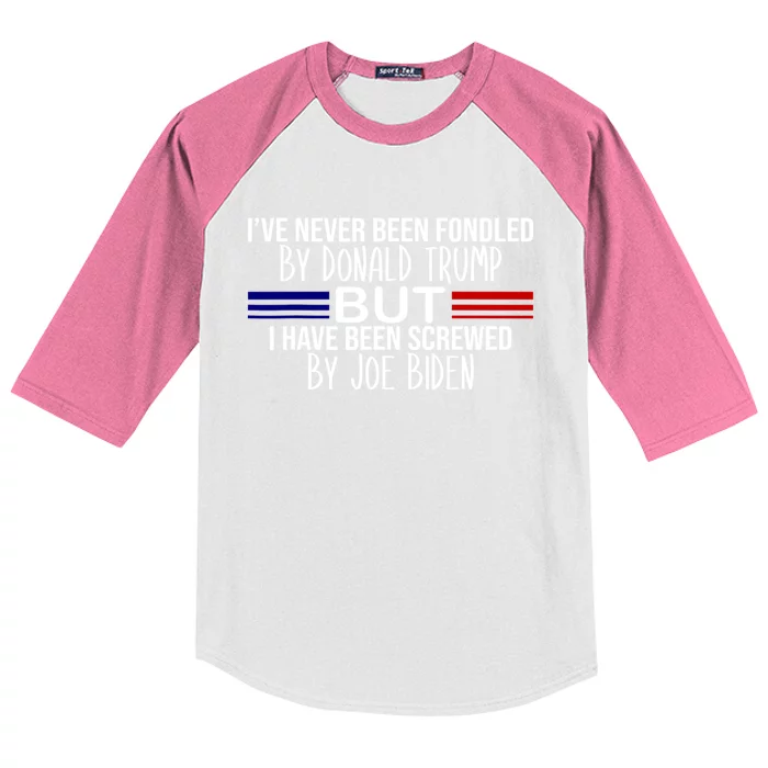 IVe Never Been Fondled By Donald Trump But I Have Been Screwed By Joe Biden Kids Colorblock Raglan Jersey