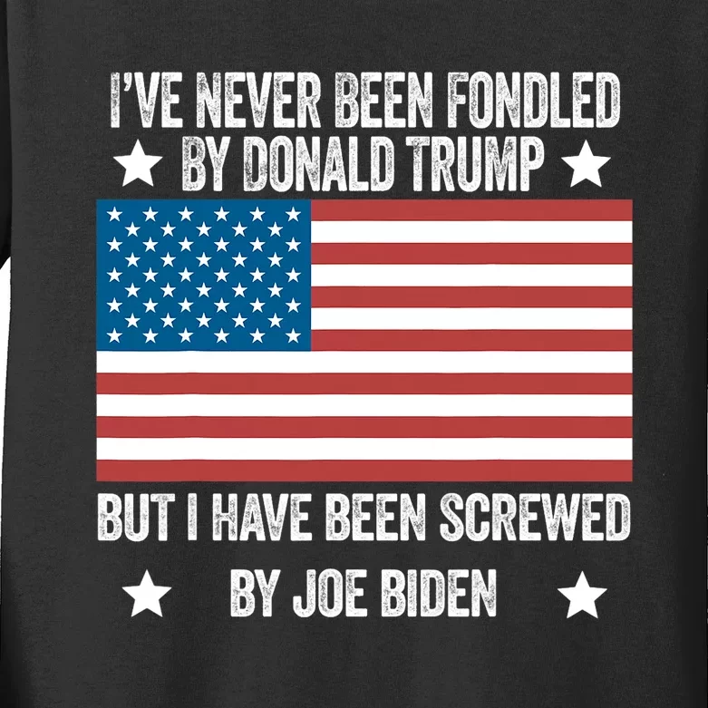 I've Never Been Fondled By Donald Trump But Screwed By Biden Kids Long Sleeve Shirt