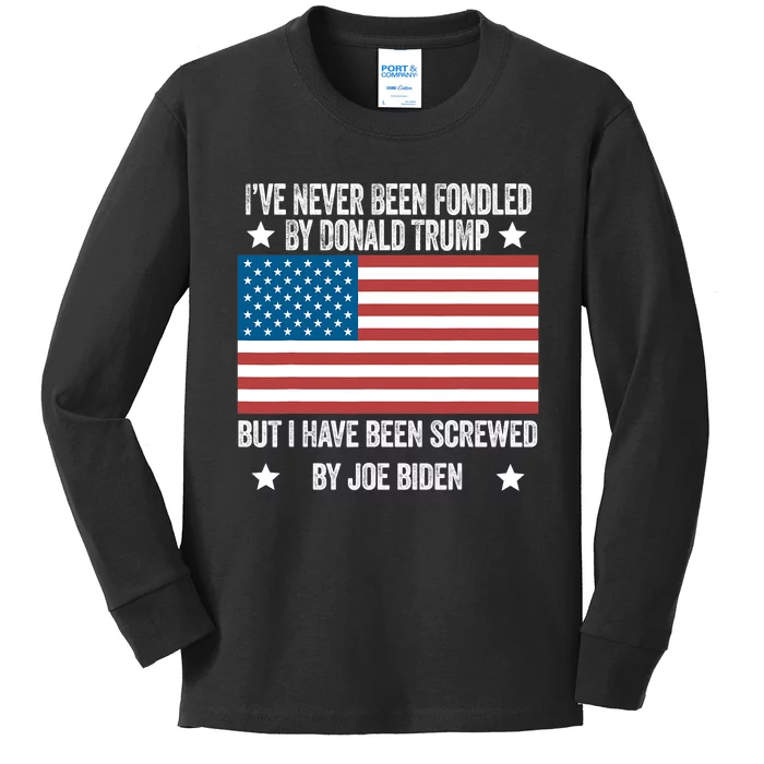 I've Never Been Fondled By Donald Trump But Screwed By Biden Kids Long Sleeve Shirt