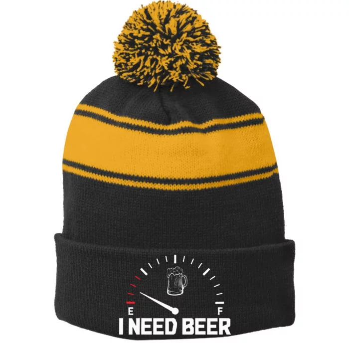 I Need Beer Funny Oktoberfest Party Drinking Beer Lover Stripe Pom Pom Beanie