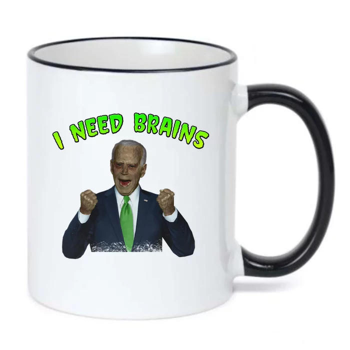 I Need Brains Creepy Funny Zombie Joe Biden Black Color Changing Mug