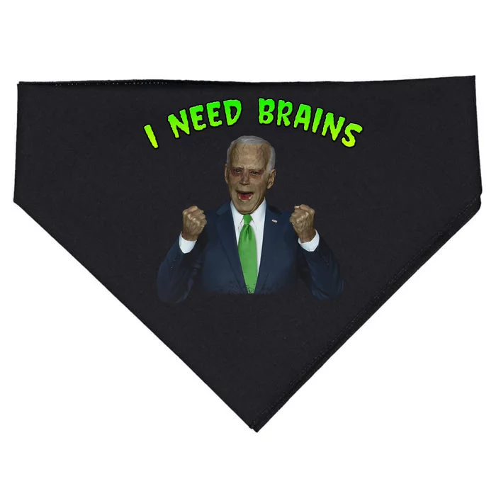 I Need Brains Creepy Funny Zombie Joe Biden USA-Made Doggie Bandana