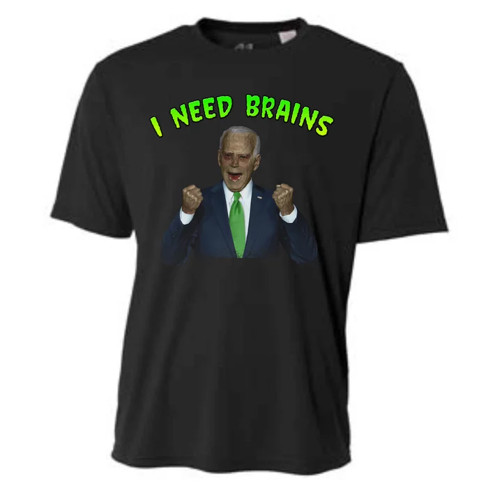 I Need Brains Creepy Funny Zombie Joe Biden Cooling Performance Crew T-Shirt