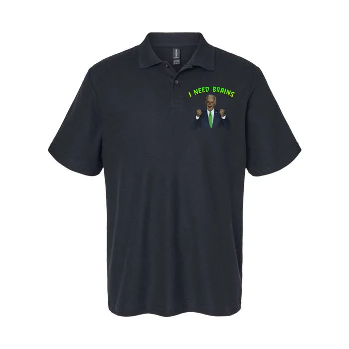 I Need Brains Creepy Funny Zombie Joe Biden Softstyle Adult Sport Polo