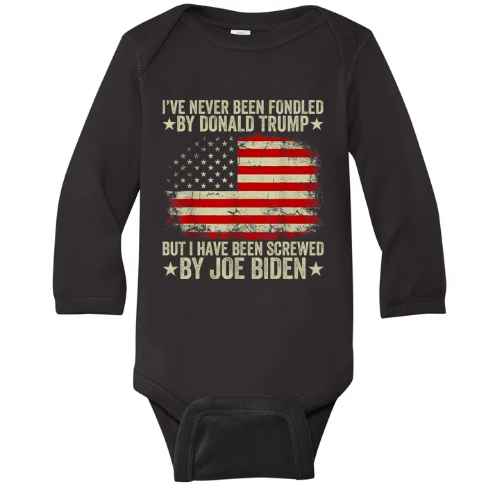 I’Ve Never Been Fondled By Donald Trump But Screwed By Biden Baby Long Sleeve Bodysuit