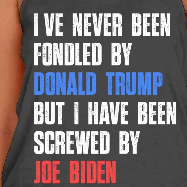 I’ve Never Been Fondled By Donald Trump But Screwed By Biden Women's Knotted Racerback Tank