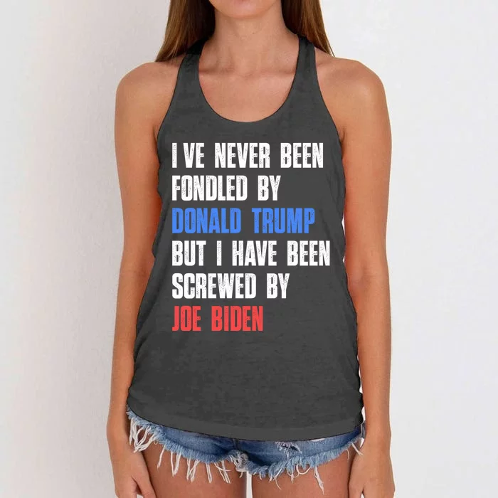 I’ve Never Been Fondled By Donald Trump But Screwed By Biden Women's Knotted Racerback Tank