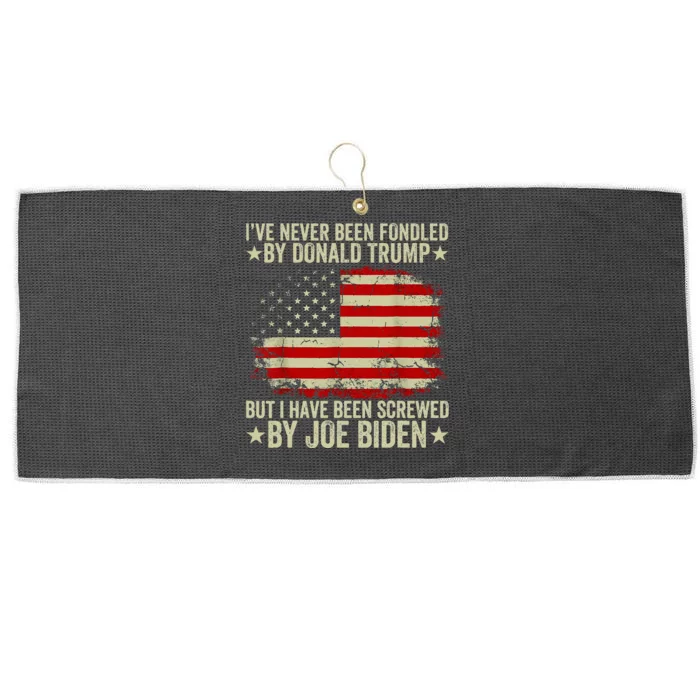 I’Ve Never Been Fondled By Donald Trump But Screwed By Biden Large Microfiber Waffle Golf Towel