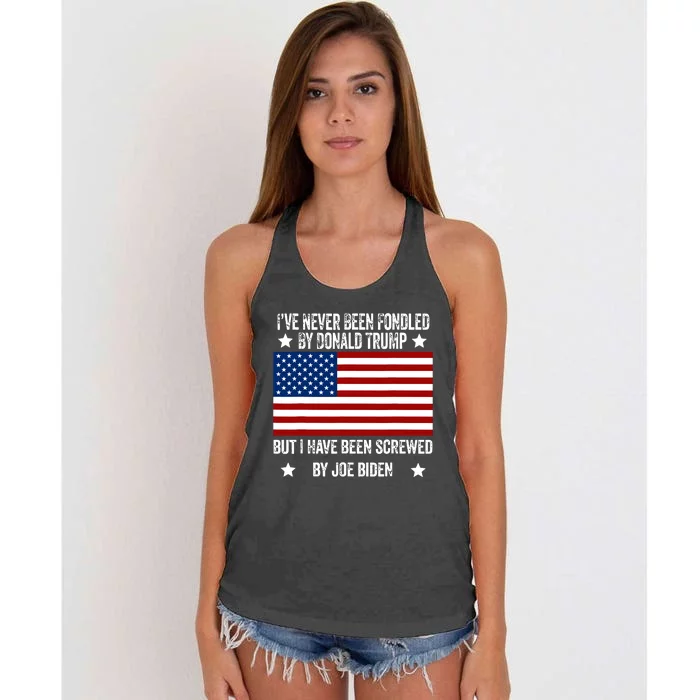 Ive Never Been Fondled By Donald Trump But Screwed By Biden Women's Knotted Racerback Tank