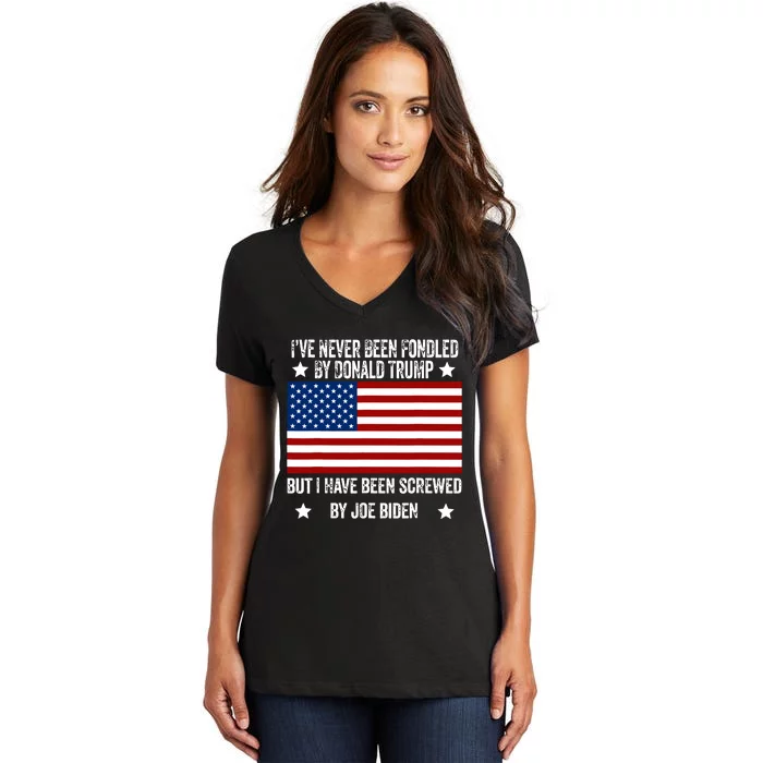 Ive Never Been Fondled By Donald Trump But Screwed By Biden Women's V-Neck T-Shirt