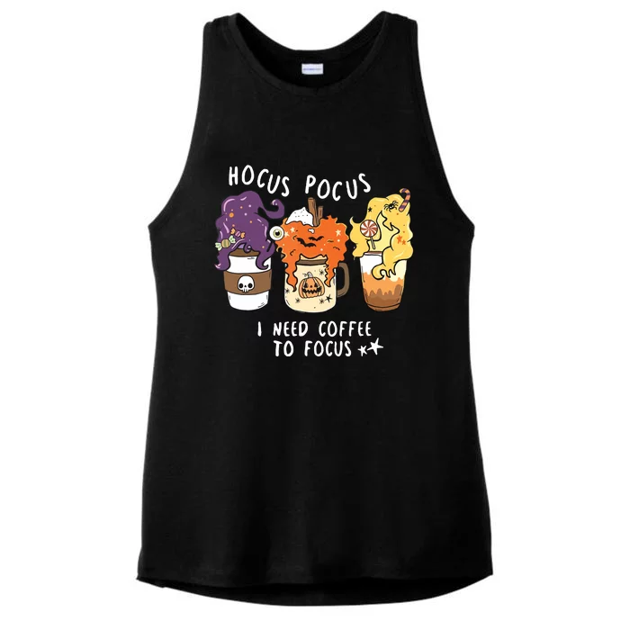 I Need Coffee To Focus Halloween Teacher Girl Ladies Tri-Blend Wicking Tank