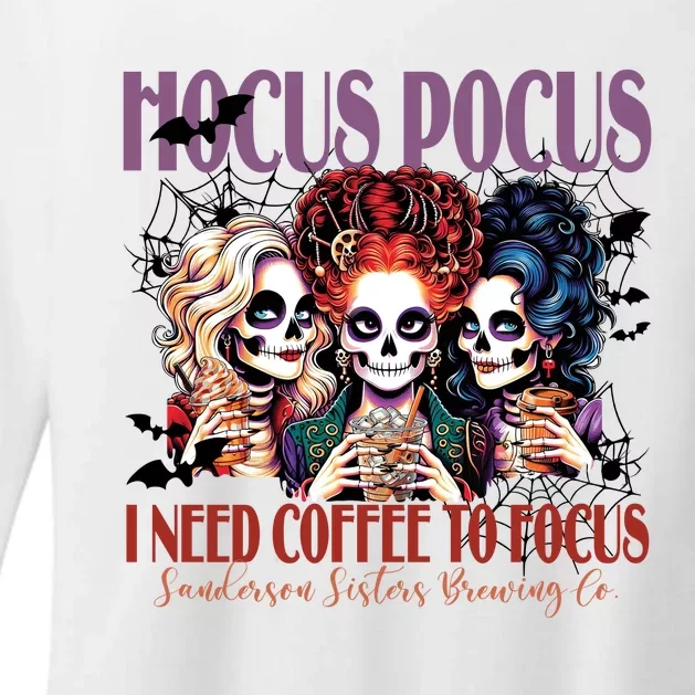 I Need Coffee To Focus Sanderson Sisters Brewing Co Halloween Witch Womens CVC Long Sleeve Shirt