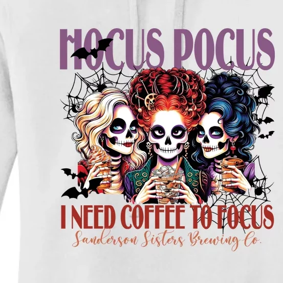 I Need Coffee To Focus Sanderson Sisters Brewing Co Halloween Witch Women's Pullover Hoodie