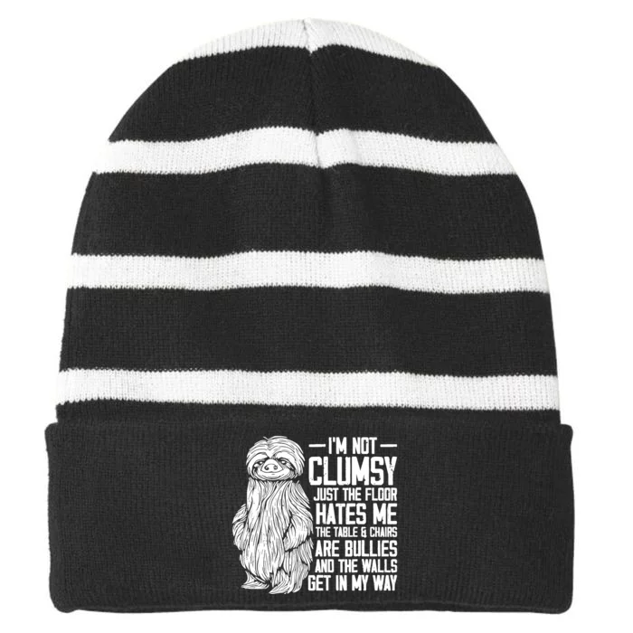 IM Not Clumsy Just The Floor Hates Me Funny Awkward Sloth Striped Beanie with Solid Band