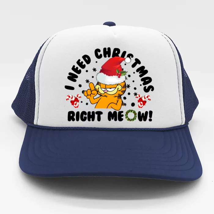 I Need Christmas Right Meow Funny Santa Cat Trucker Hat