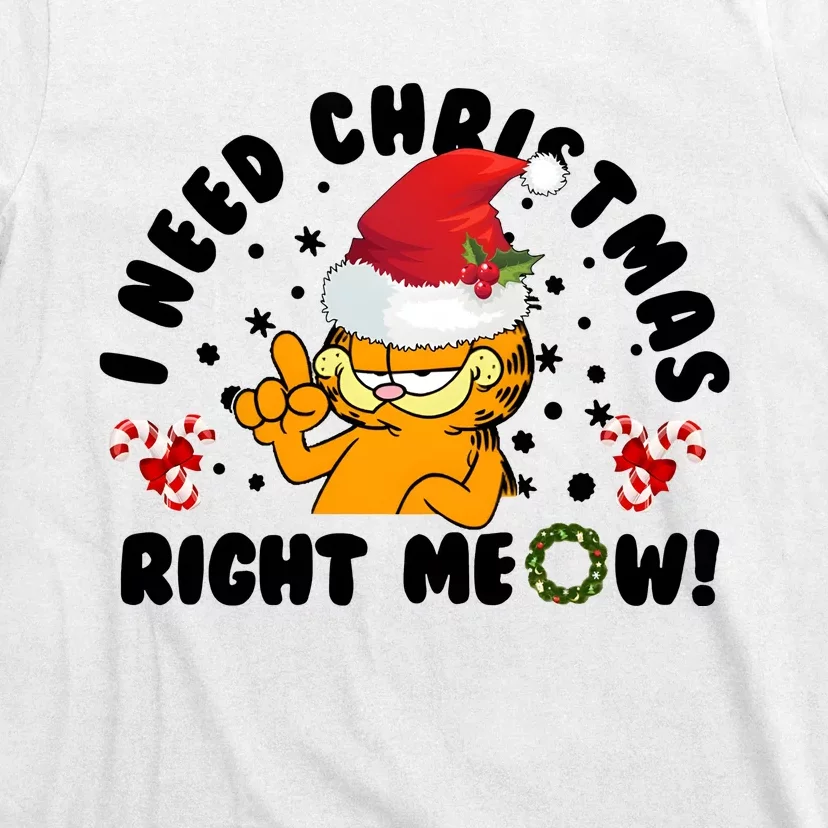 I Need Christmas Right Meow Funny Santa Cat T-Shirt