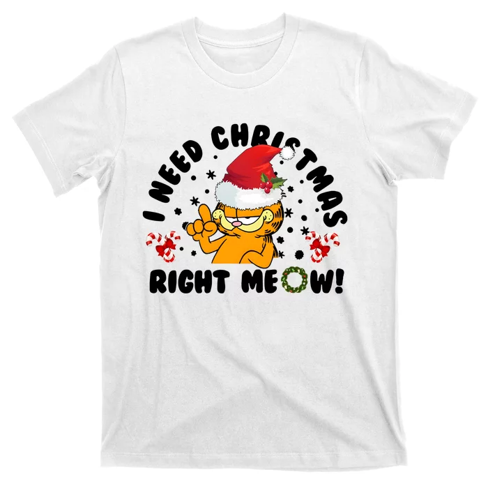 I Need Christmas Right Meow Funny Santa Cat T-Shirt