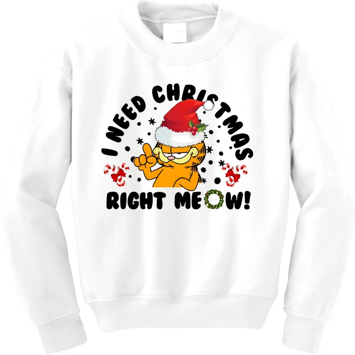 I Need Christmas Right Meow Funny Santa Cat Kids Sweatshirt