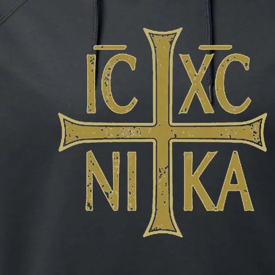 Icxc Nika Christogram Cross Orthodox Christian Discreet Performance Fleece Hoodie