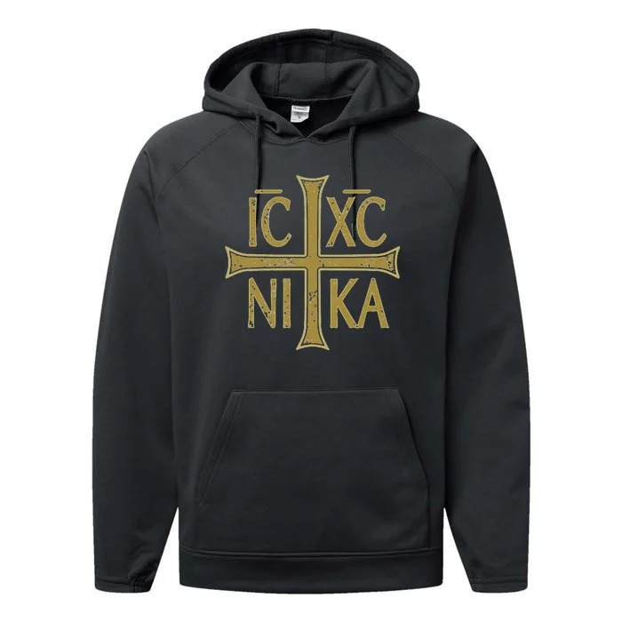 Icxc Nika Christogram Cross Orthodox Christian Discreet Performance Fleece Hoodie