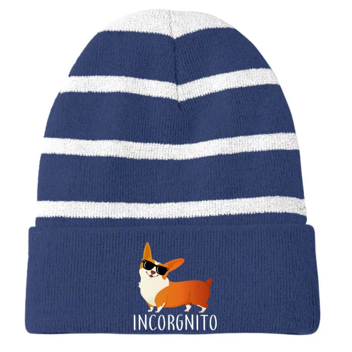 Incorgnito Corgi Dog Striped Beanie with Solid Band