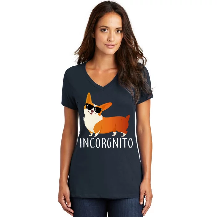 Incorgnito Corgi Dog Women's V-Neck T-Shirt