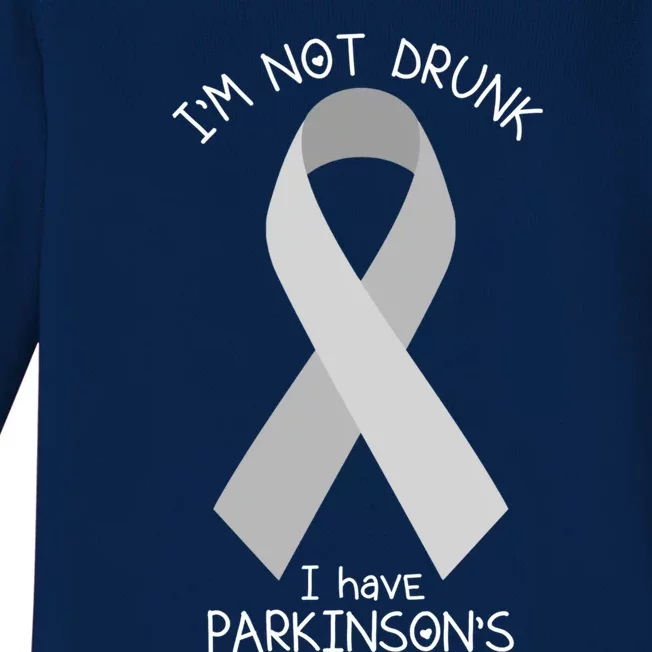 I'm Not Drunk I Have Parkinson's Awareness Ribbon Pd Patient Gift Baby Long Sleeve Bodysuit