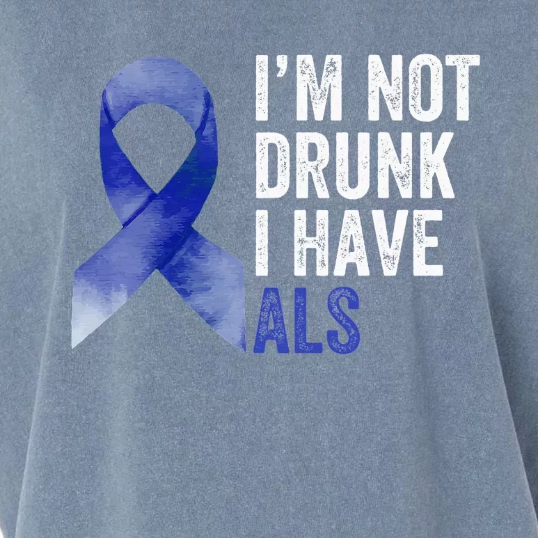 I'm Not Drunk I Have ALS Awareness Costume Blue Ribbon Garment-Dyed Women's Muscle Tee