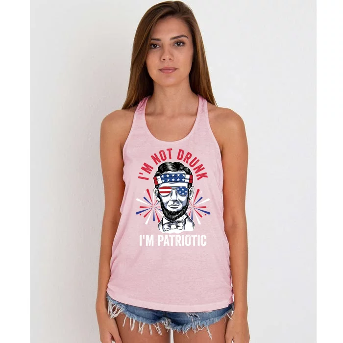 Im Not Drunk Im Patriotic Fireworks Director Lincoln Gift Women's Knotted Racerback Tank