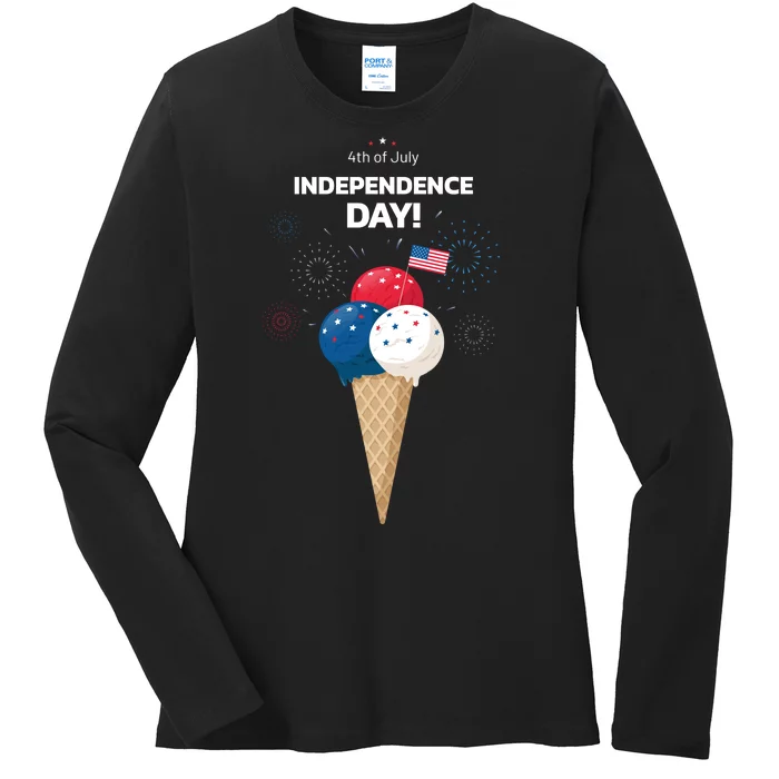 Independence Day Ice Cream Red White And Blue Ladies Long Sleeve Shirt