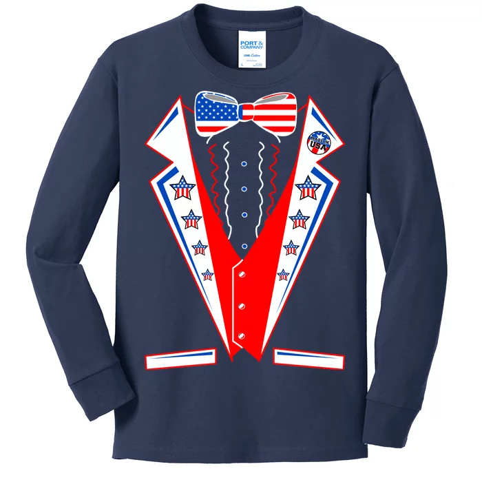 Independence Day USA Tuxedo Tux Kids Long Sleeve Shirt