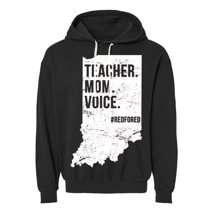 Indiana Teachers Red For Ed Mom Voice Garment-Dyed Fleece Hoodie