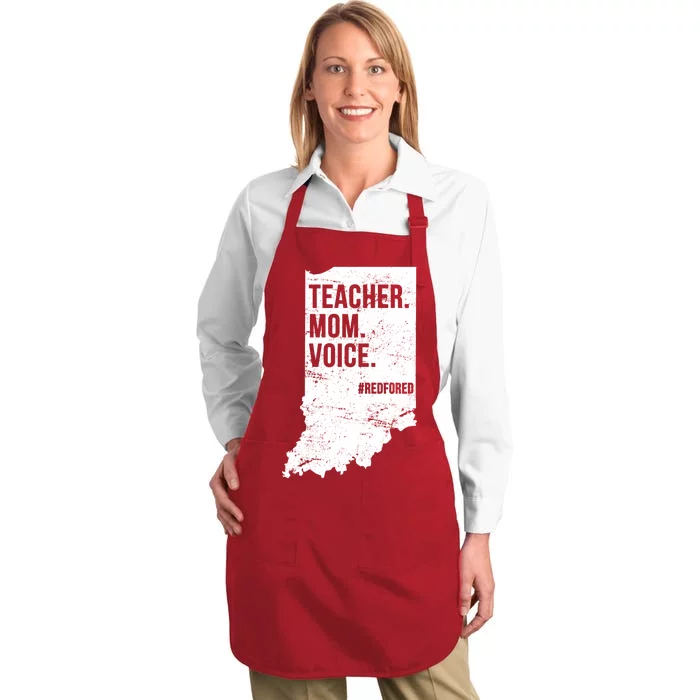 Indiana Teachers Red For Ed Mom Voice Full-Length Apron With Pocket