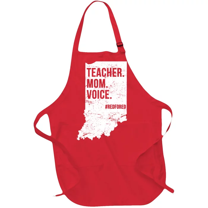 Indiana Teachers Red For Ed Mom Voice Full-Length Apron With Pocket